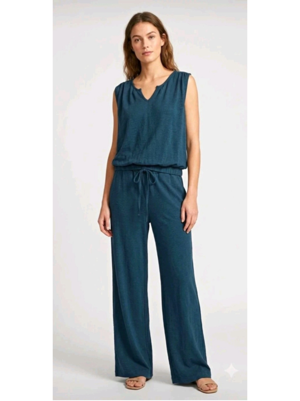 Women’s 2-Piece Dark Teal Matching Set with Wide-Leg Pants – Size XL